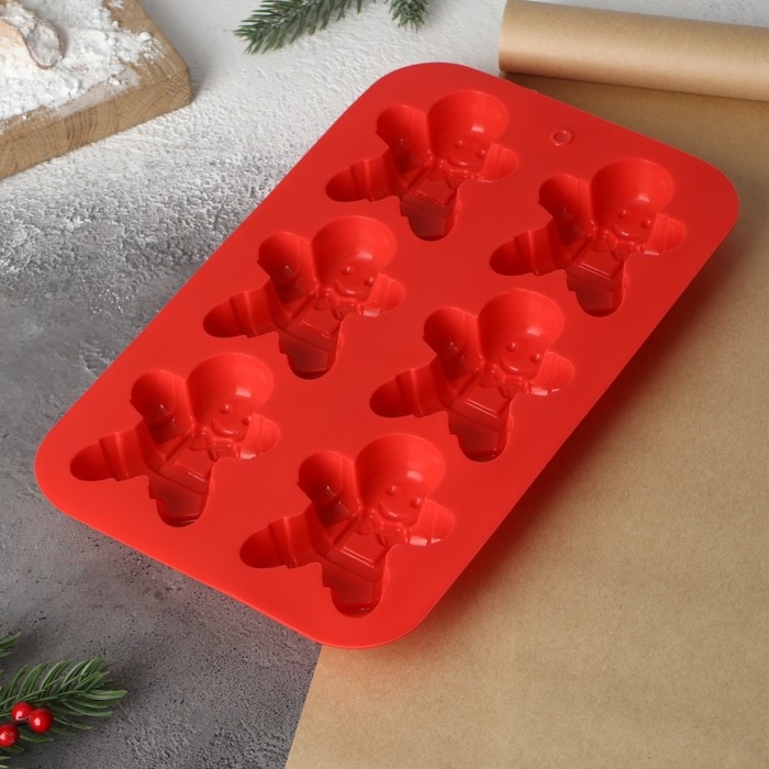 Форма для выпечки новогодняя Доляна «Новый год. Имбирный пряник», силикон, 28×17 см, 6 ячеек, цвет красный Форма для выпечки новогодняя Доляна «Новый год. Имбирный пряник», силикон, 28×17 см, 6 ячеек, цвет красный