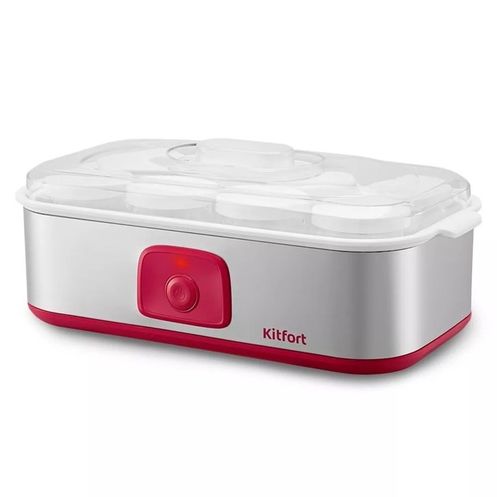 Йогуртница Kitfort КТ-6098, 20 Вт, 180 мл, 8 ёмкостей, стекло, серебристо-розовая