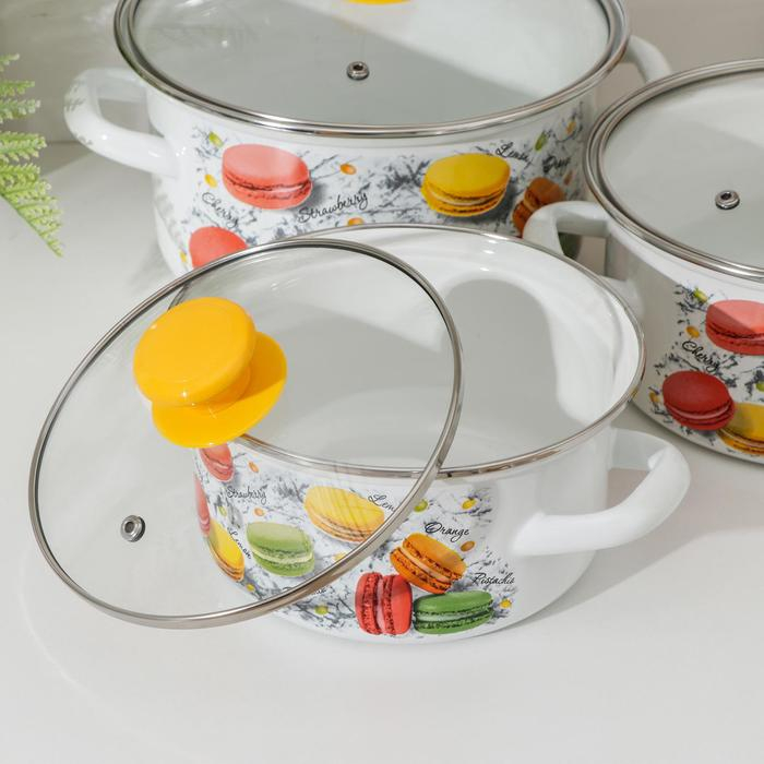 Набор кастрюль «Цветное печенье», 3 предмета: 1,5 л, 2 л, 3 л, крышки, индукция