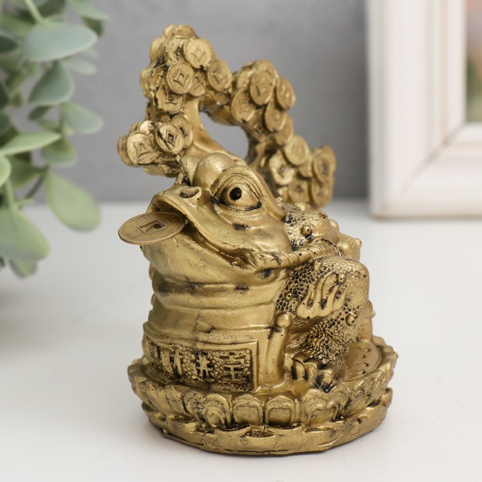 Нэцке полистоун  Нэцке полистоун "Жаба с денежным деревом" под бронзу 10х9,5х7,2 см