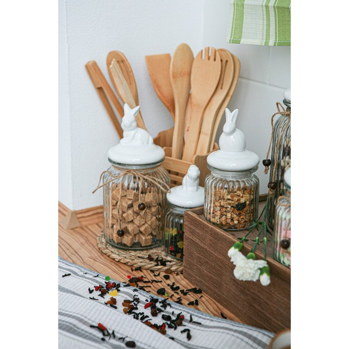 Банка стеклянная для хранения сыпучих продуктов Доляна &laquo;Зайка&raquo;, 230 мл, с керамической крышкой