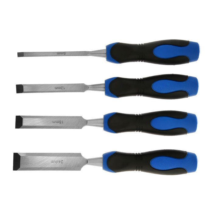 Набор стамесок-долот ТУНДРА, металлический затыльник, 2К рукоятка, 6-12-18-24 мм Набор стамесок-долот ТУНДРА, металлический затыльник, 2К рукоятка, 6-12-18-24 мм