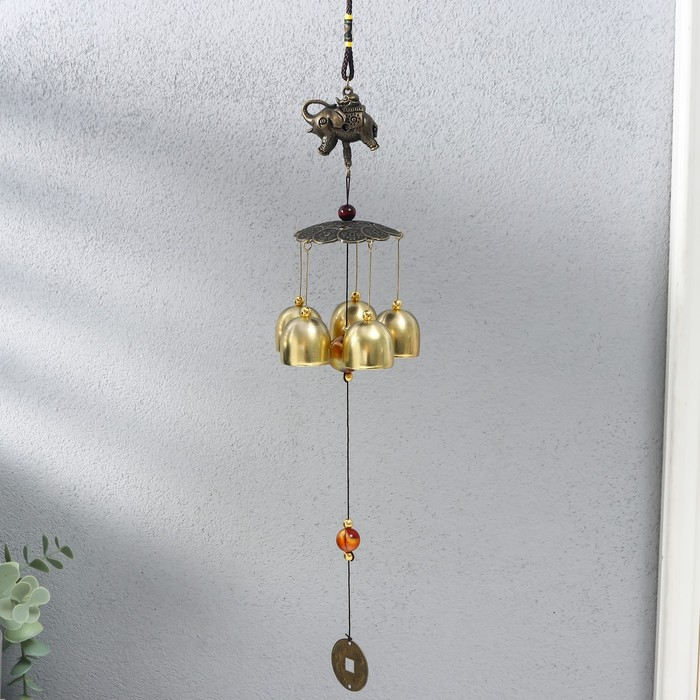 Музыка ветра металл Музыка ветра металл "Слон на монетках" 5 колокольчиков 41х6 см