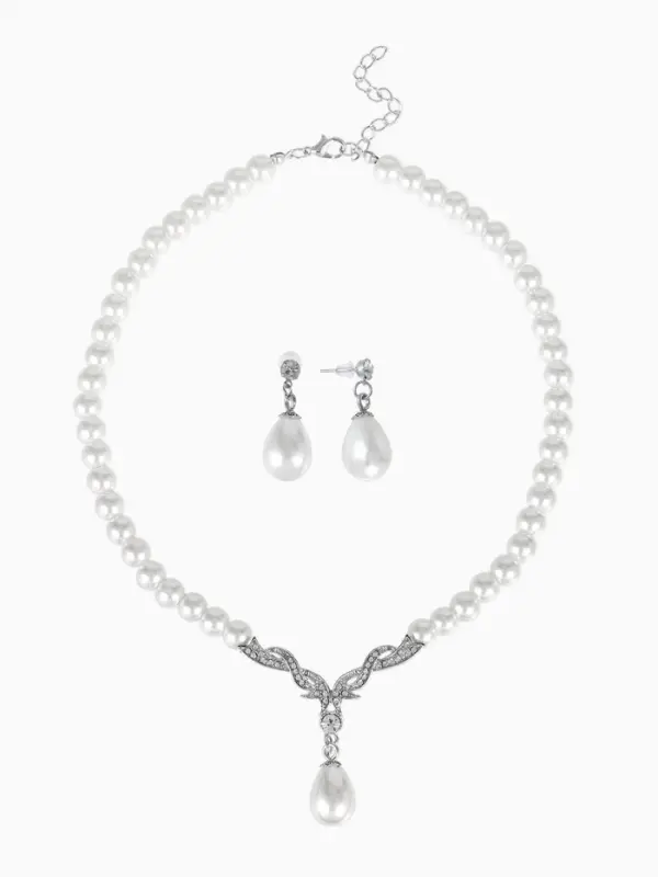 Набор 2 предмета: серьги, колье &laquo;Вернисаж&raquo;, жемчужная капля, белый в серебре, 45 см