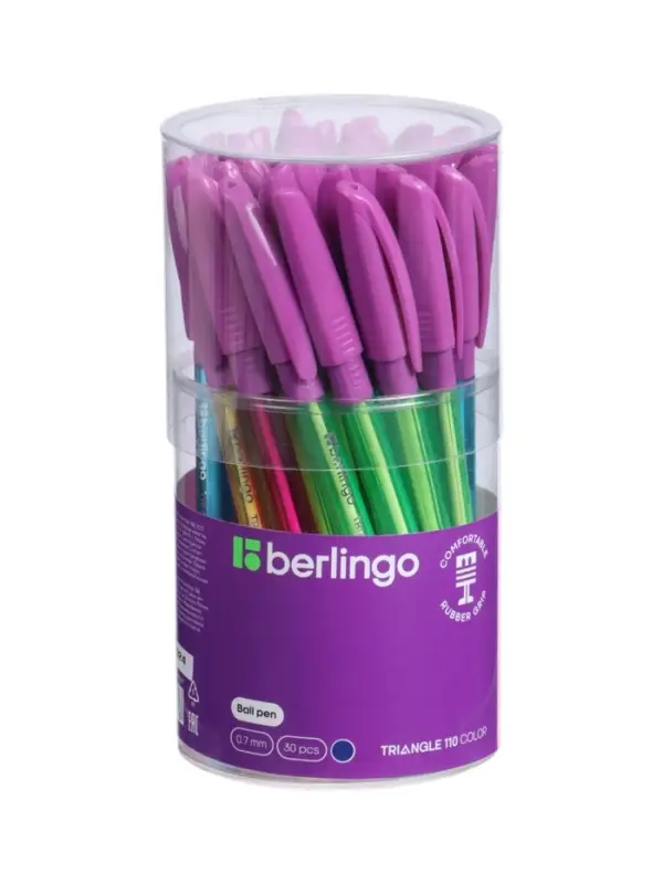 Ручка шариковая Berlingo. Triangle 110 Color, синий стержень, узел 0.7 мм, резиновый упор, МИКС