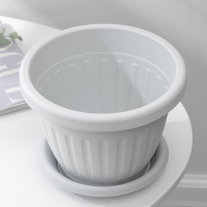 Горшок для цветов с поддоном «Сильвер ЭКО», 2.6 л, d=20 см, светло-серый Горшок для цветов с поддоном «Сильвер ЭКО», 2.6 л, d=20 см, светло-серый