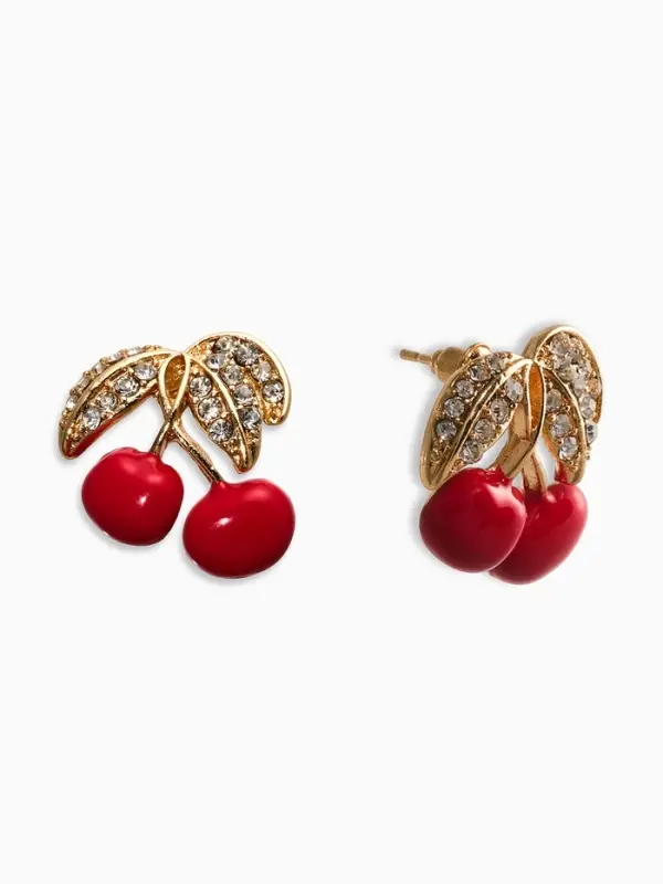 Серьги со стразами &laquo;Вишня&raquo;, бело-красные в золоте