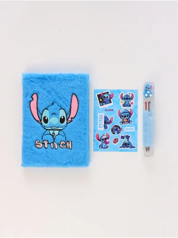 Пушистый блокнот и ручка многоцветная Стич, голубой Пушистый блокнот и ручка многоцветная Стич, голубой