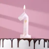 Свеча в торт &laquo;Белый мрамор&raquo;, цифра 1, ГИГАНТ, 12.5 см