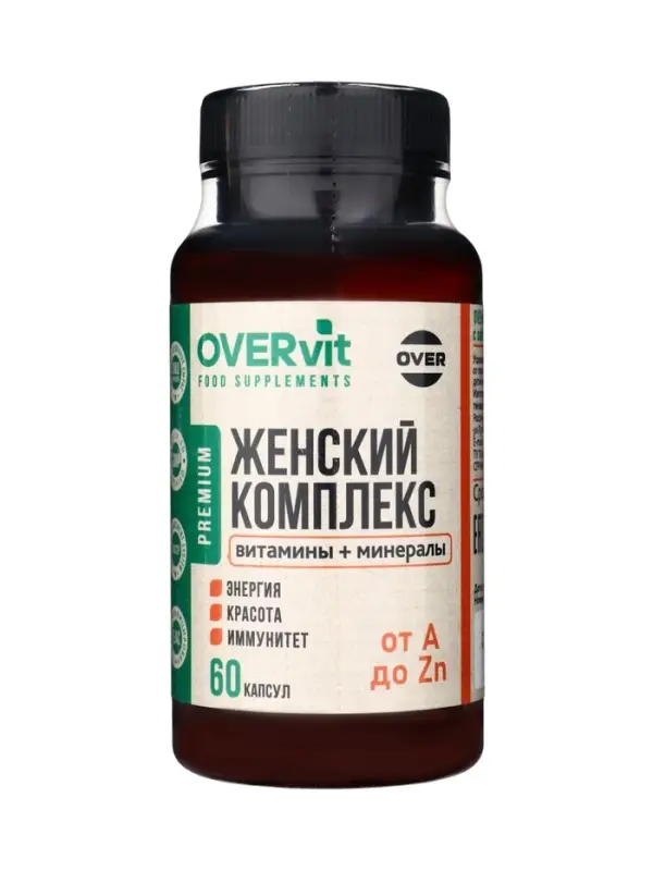 Женский комплекс OVER WOMEN OVERvit, витамины и минералы, 60 капсул
