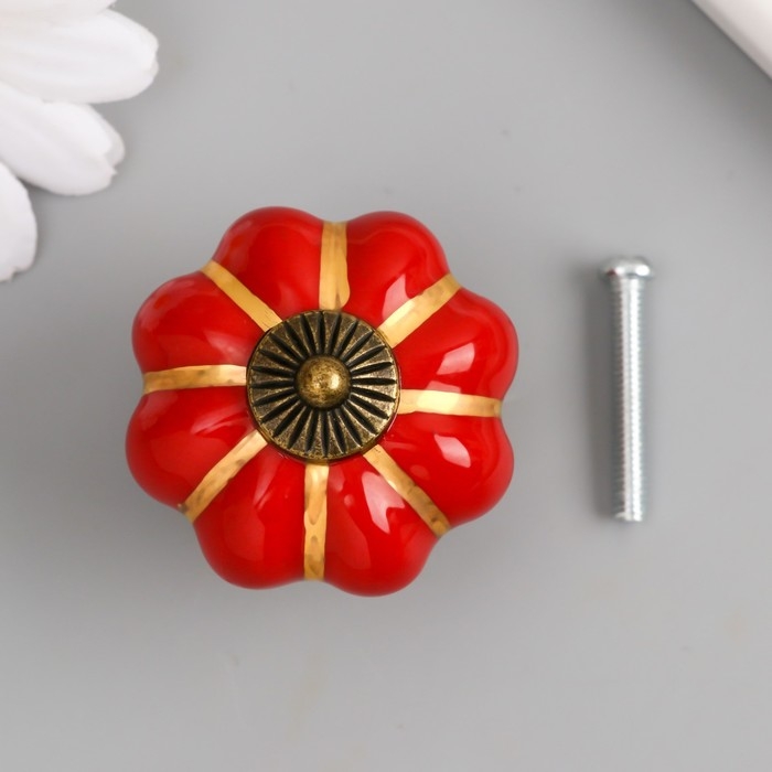 Ручка для шкатулки керамика, металл Ручка для шкатулки керамика, металл "Тыковка" красная 4х4х4 см