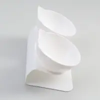 Миски, 27.5&times;14&times;15 см, 2 шт., на белой подставке, пластик, белые