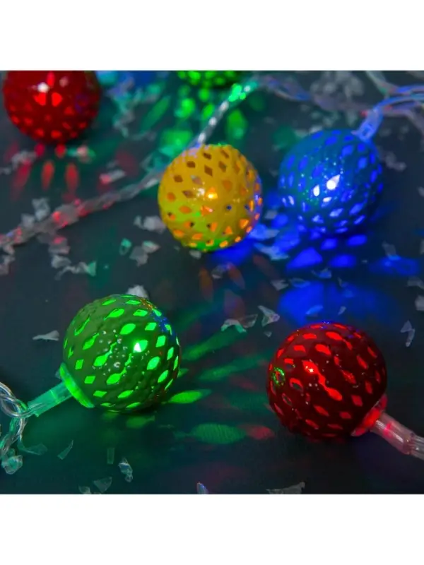 Гирлянда &laquo;Нить&raquo; 4 м с насадками &laquo;Шарик с узором&raquo;, IP20, прозрачная нить, 20 LED, свечение мульти, 8 режимов, 220 В