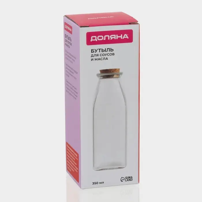 Бутылка для соусов и масла Доляна &laquo;Парфе&raquo;, 350 мл, 5.5&times;16 см, с пробковой крышкой, стекло, прозрачная