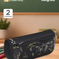 Пенал школьный Calligrata, мягкий, 2 отделения, 80&times;210&times;65 мм, объёмный, чёрный