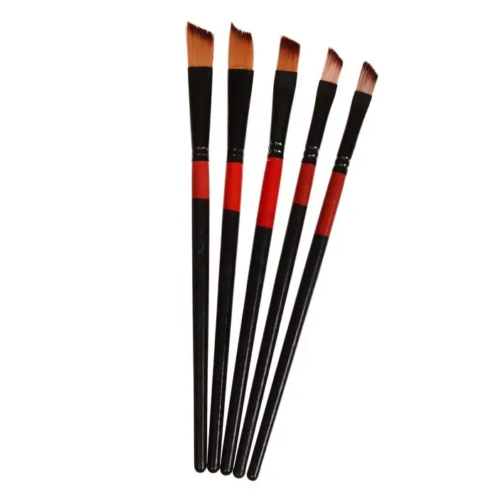 Набор кистей для рисования, нейлон, 5 штук, плоские, скошенные, международный размер