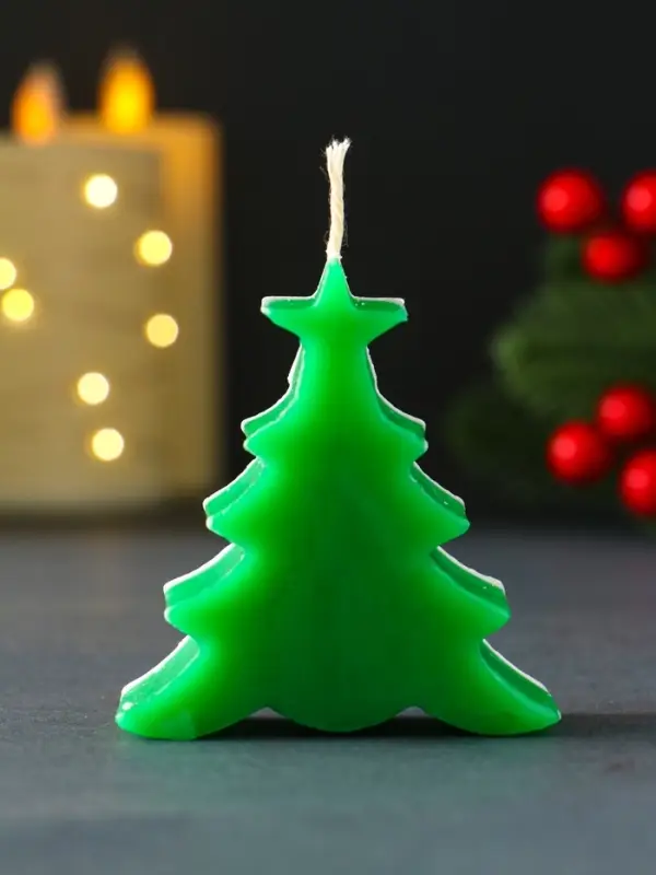 Свеча новогодняя Свеча новогодняя "Ёлочка с огоньками" 60х70 мм, зелёный