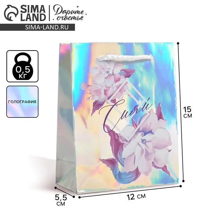 Пакет подарочный голографический, упаковка, « Сияй», 12 х 15 х 5.5 см Пакет подарочный голографический, упаковка, « Сияй», 12 х 15 х 5.5 см