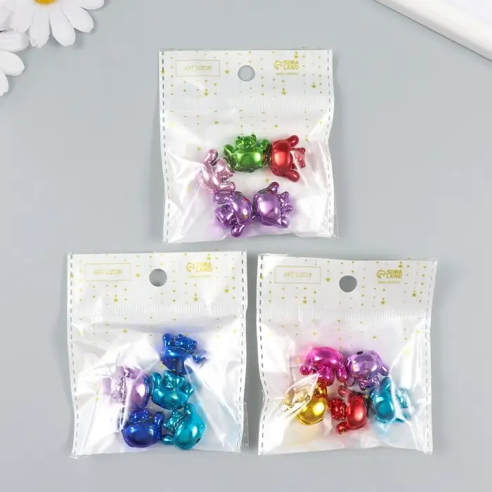 Бусина для творчества пластик "Зайчик глянцевый металлик" МИКС 2,1х1,6х1,3 см