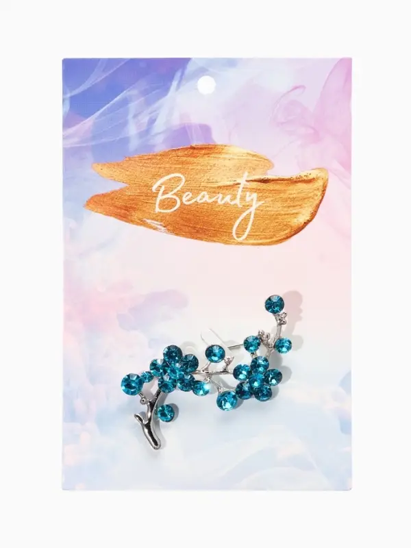 Брошь &laquo;Цветы. Ветвь яблони&raquo;, голубая в серебре