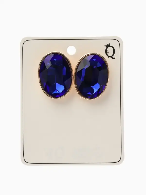 Серьги клипсы для ушей QF &laquo;Овал&raquo;, цвет золото, синий