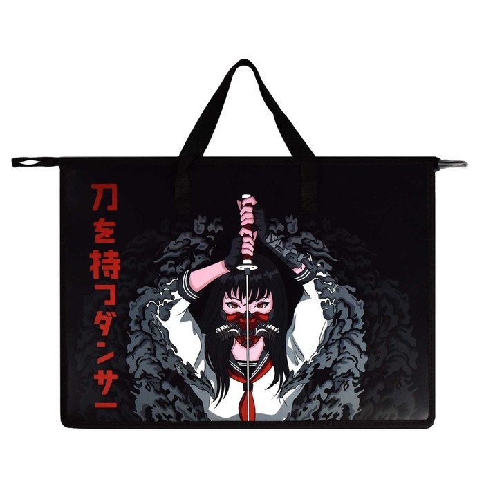 Папка для чертежей и рисунков А3, 450 х 330 х 90 мм, с ручками, пластиковая, молния сверху, Феникс Танец с катаной Папка для чертежей и рисунков А3, 450 х 330 х 90 мм, с ручками, пластиковая, молния сверху, Феникс Танец с катаной