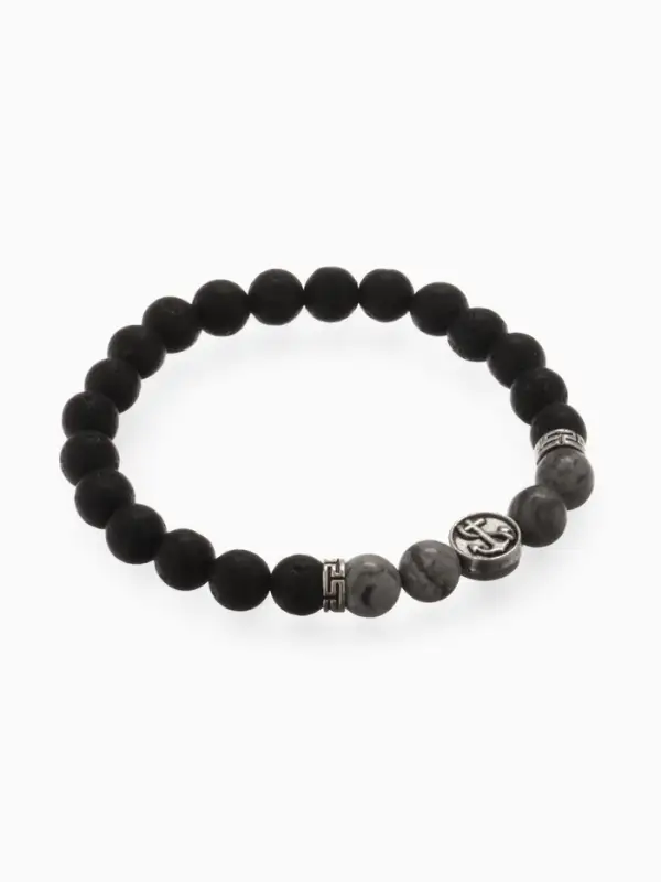 Браслет мужской &laquo;Бастион&raquo; штурвал, цвет чёрно-серый с серебром, d=7 см