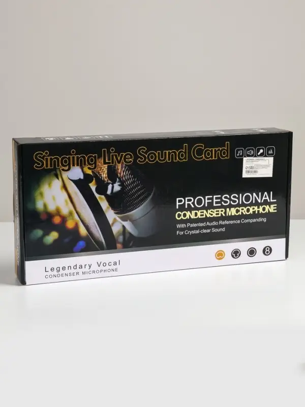 Микрофон конденсаторный Music Life золотой: кабель, ветрозащита, стойка