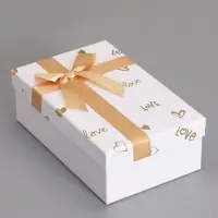 Набор подарочных коробок 3 в 1, прямоугольные, белый с золотыми сердечками, 23&times;16&times;9.5; 21&times;14&times;8; 19&times;12&times;6.5 см