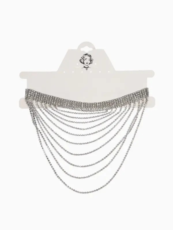 Колье &laquo;Водопад&raquo;, волна, белое в серебре, 25 см