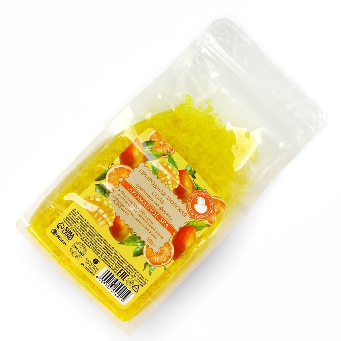 Природная морская соль для ванны, 500 г, аромат тропических фруктов, КЛАДОВАЯ КРАСОТЫ Природная морская соль для ванны, 500 г, аромат тропических фруктов, КЛАДОВАЯ КРАСОТЫ