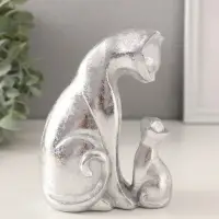 Фигурка полистоун &laquo;Кошка с котёнком&raquo;, серебро, 10&times;6&times;13.5 см