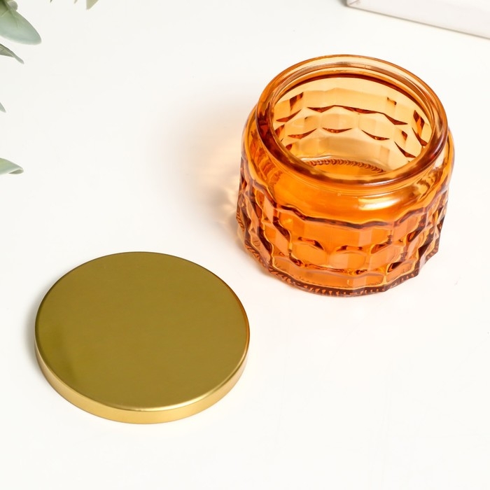 Банка для свечей стекло с крышкой Банка для свечей стекло с крышкой "Соты" оранж 5х7х7 см, МИКС