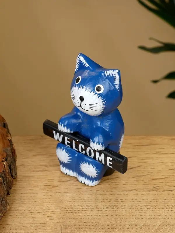 Сувенир  Сувенир "Кот с табличкой WELCOME" дерево 8х4х10 см, цв. синий