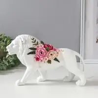 Сувенир полистоун "Белый лев в розовых цветах" 30х8,5х17 см