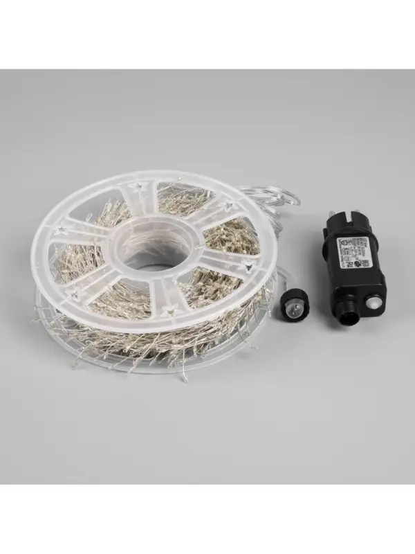 Гирлянда &laquo;Мишура&raquo; 50 м, роса, IP44, серебристая нить, 1500 LED, 8 режимов, свечение мульти, 36 В