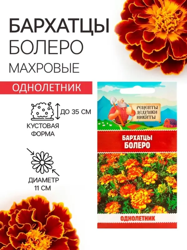 Семена цветов Бархатцы  Семена цветов Бархатцы "Болеро", 0,2 г