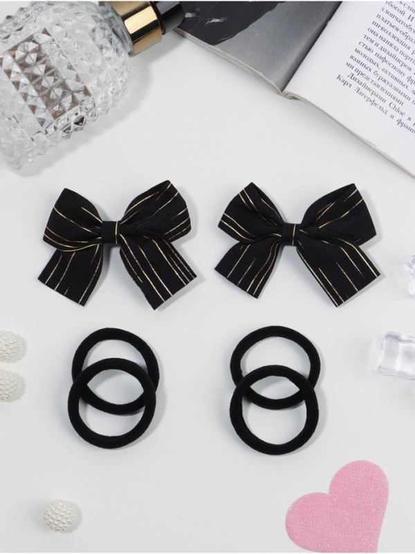 Набор для волос Набор для волос "Школьница галант" (4 резинки 3,5 см, 2 зажима 6,5 см) полосы, чёрный