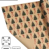 Бумага упаковочная бурый крафт &laquo;Ёлки и банты&raquo;, 50 &times; 70 см