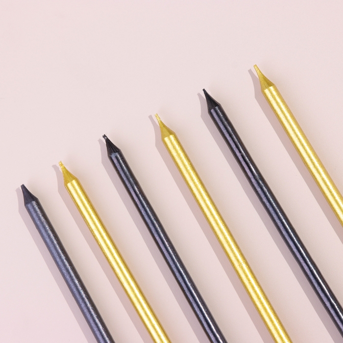 Свечи в торт Свечи в торт "Ройс", 6 шт, высокие, 13 см, чёрные и золотые