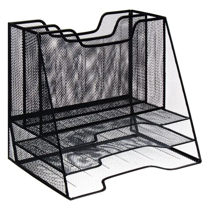 Лоток для бумаг металлическая сетка, 5 отделений, чёрный
