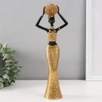 Сувенир полистоун "Африканка с плетёным круглым кувшином" золото 10х6х28 см Сувенир полистоун "Африканка с плетёным круглым кувшином" золото 10х6х28 см