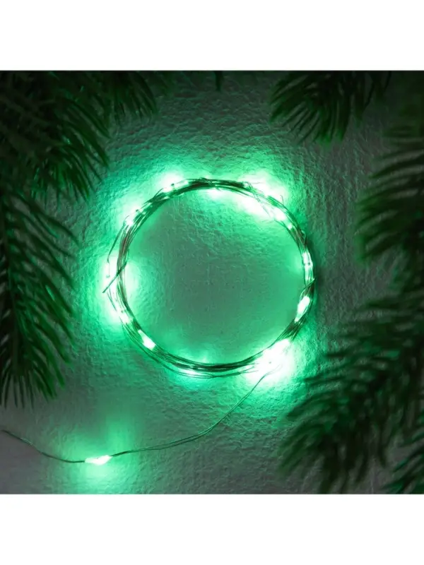 Гирлянда &laquo;Нить&raquo; 2 м роса. IP20, нить серебристая, 20 LED, 4.6 В, AG13&times;3 (в комплекте), 3 режима, свечение зелёное