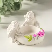 Подсвечник на 1 свечу &laquo;Ангелы с цветами&raquo; 5&times;8&times;7 см, белый с росписью