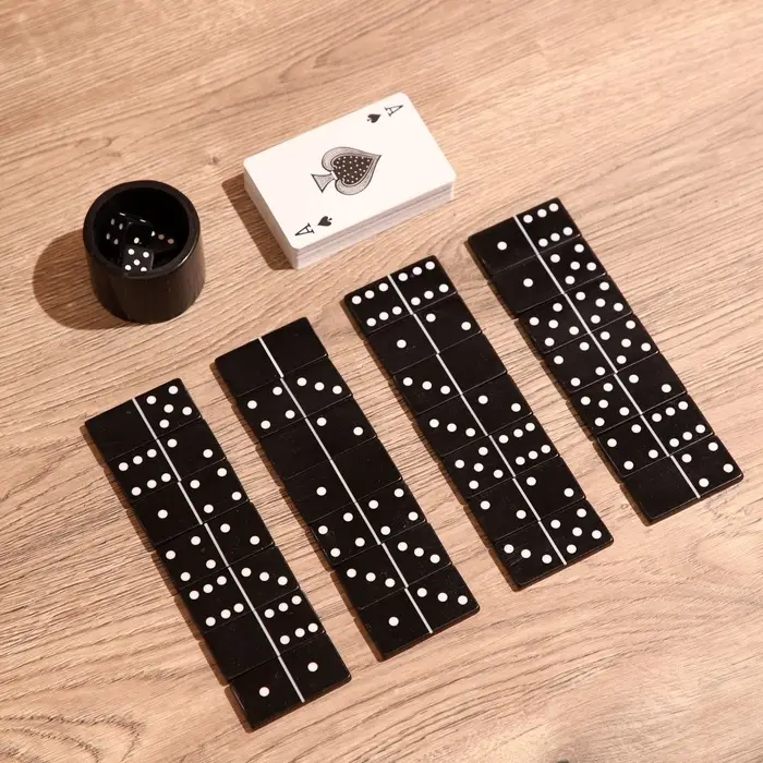 Игра настольная 3 в 1, домино, кубики, карты, полирезин, МДФ