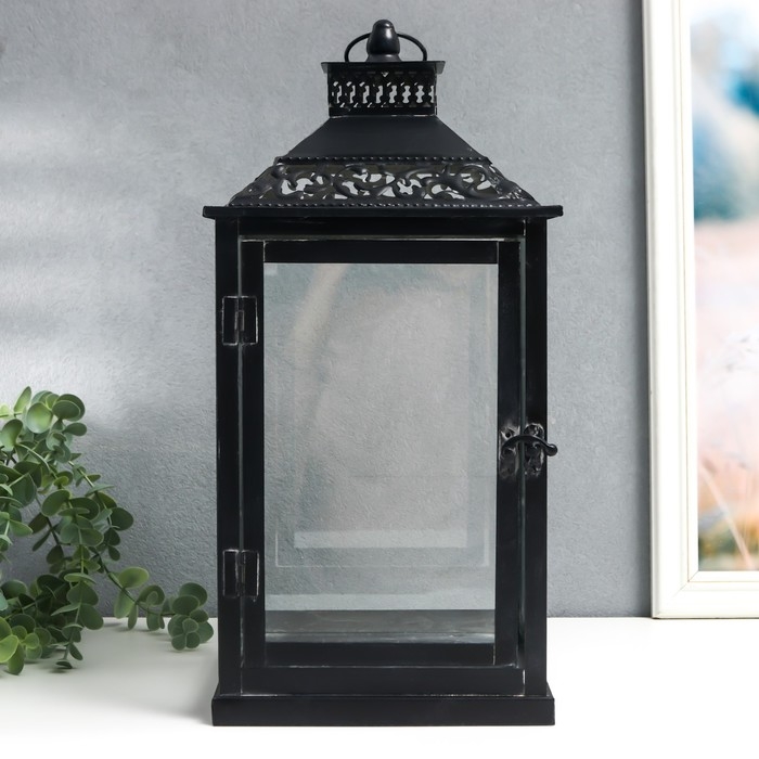 Подсвечник металл, стекло Подсвечник металл, стекло "Этна" чёрный набор 2 шт 19х19х39 см, 14х14х27 см