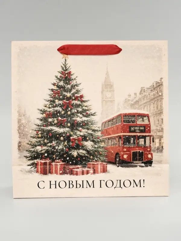Пакет подарочный ламинированный квадратный Happy, 30&times;30&times;12 см