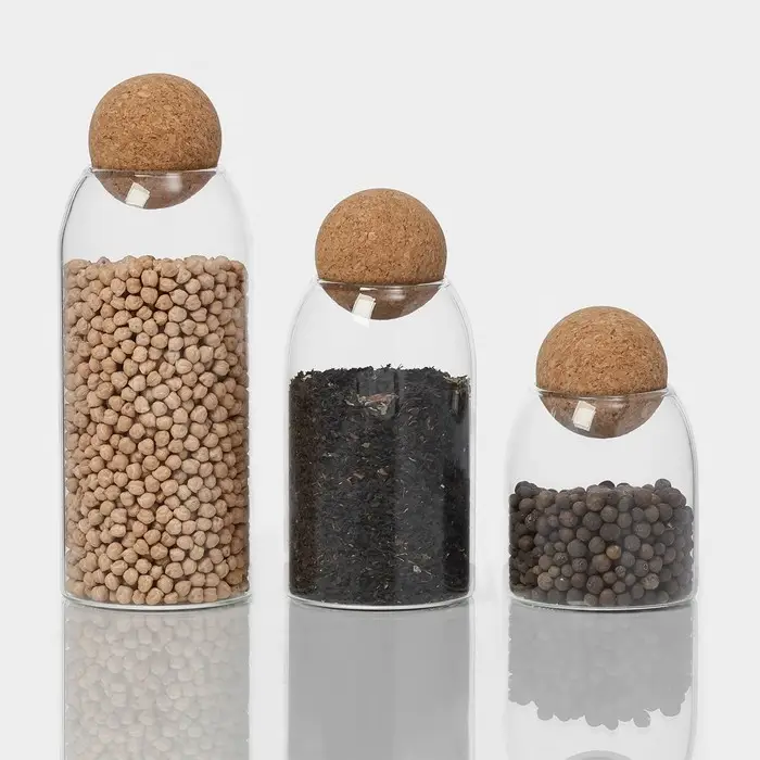 Банки для сыпучих Magistro &laquo;Эко&raquo;, 3 предмета: 450/700/1000 мл, с пробковой крышкой, стекло, прозрачные