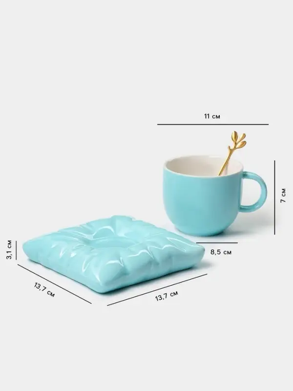 Чайная пара &laquo;Зефирка&raquo;, 3 предмета: чашка 250 мл, блюдце d=13.7 см, ложка, керамика, голубая