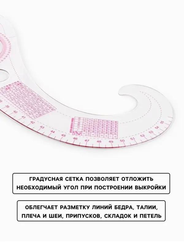 Лекало портновское метрическое &laquo;Рыбка&raquo;, с проймой, 52&times;13 см, s=0.5 мм, прозрачное